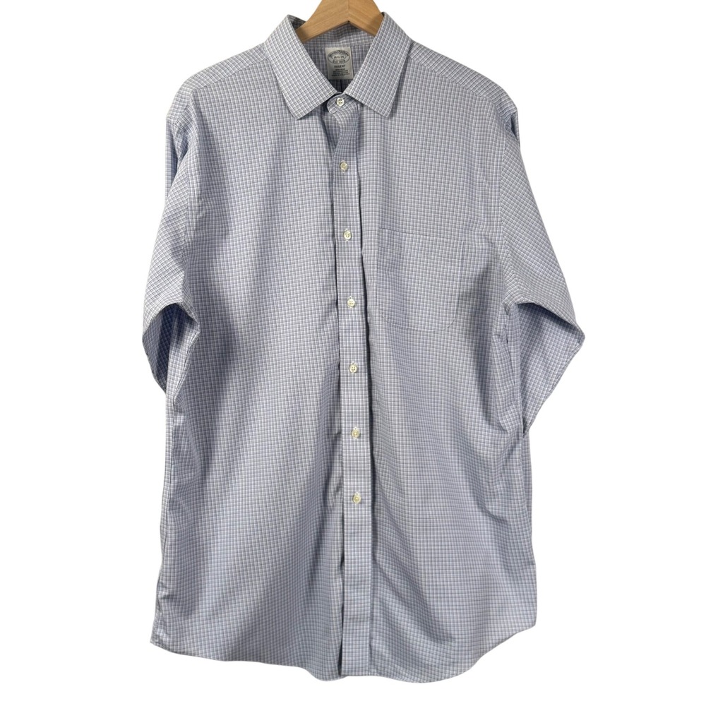 Brooks Brothers Regent Fit Non Iron Check Dress Shirt Supima Cotton Mens 16.5 35